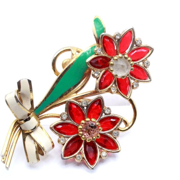 Vintage 40's Glass Flower Enamel Bouquet Designer Brooch - Picture 5 of 11